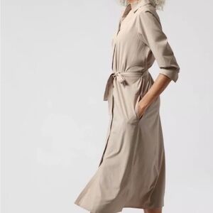 Athleta Beige Urbanite Belted Textured Leisure Casual Midi Dress Size 3XL